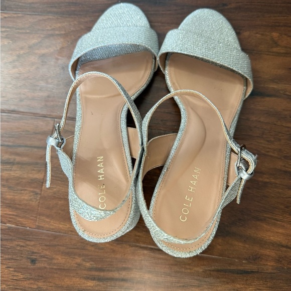 NWT Cole Haan Josie Block Heel Silver Glitter Ankle Strap Dress Sandals-Size 9B - Picture 2 of 13